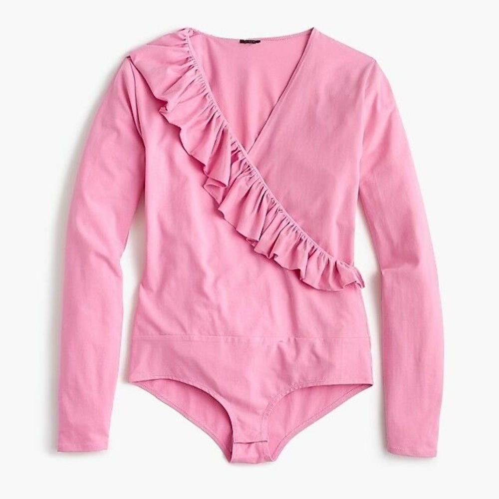 NEW⚡️J. Crew pink wrap front ruffle bodysu…